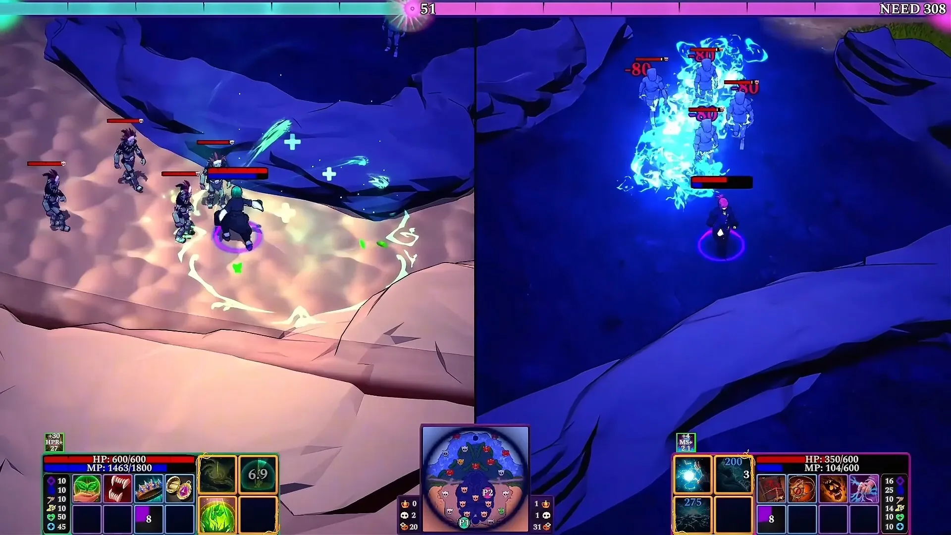 Arena combat from Sorcery Mastery with both players fighting monsters