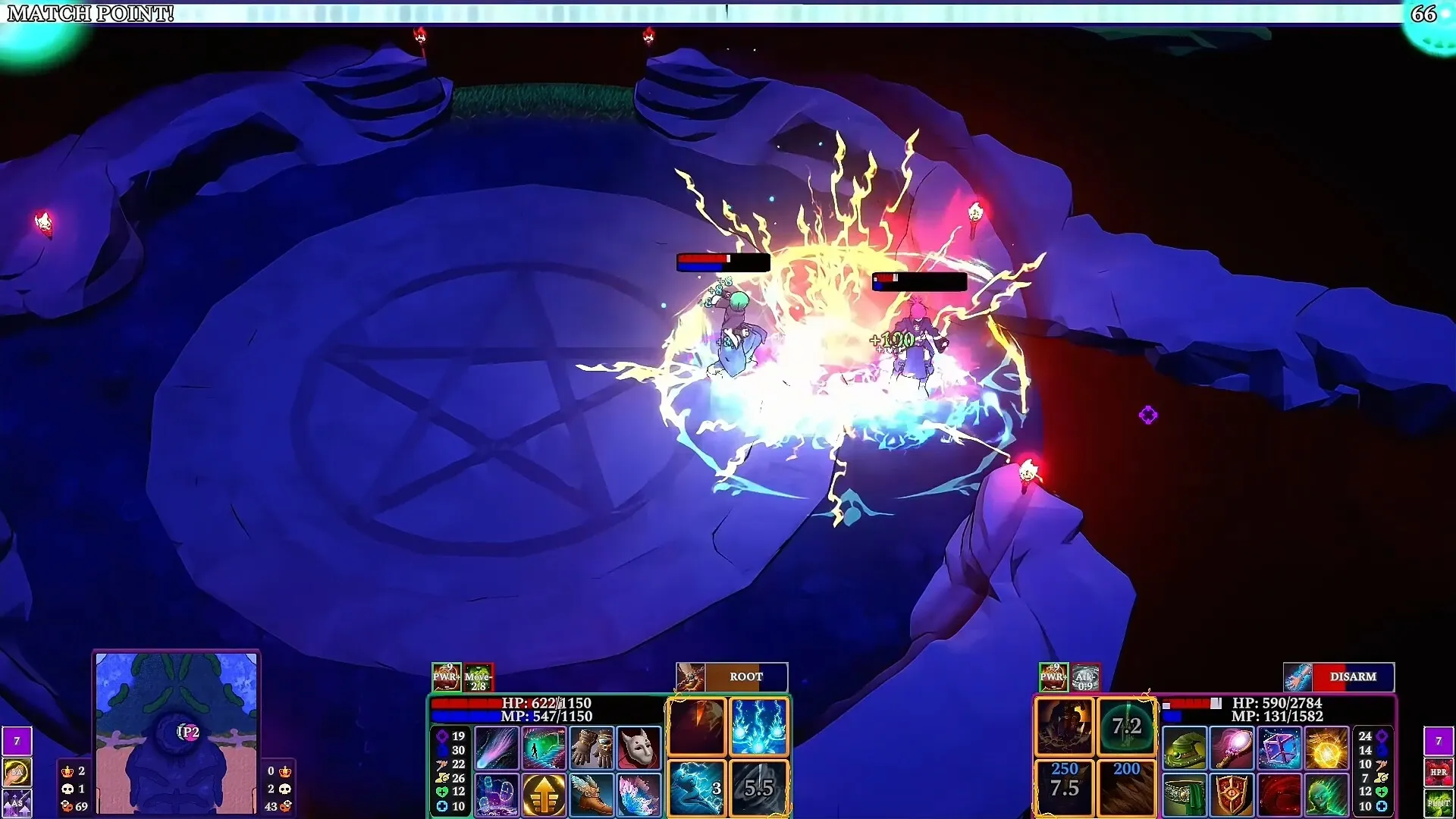 Two Sorcery Mastery players colliding attacks at match point