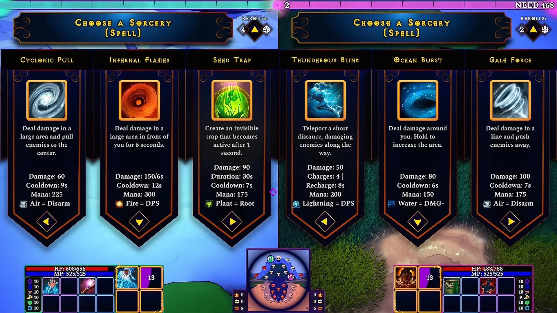 Split-screen spell choices during a Sorcery Mastery draft