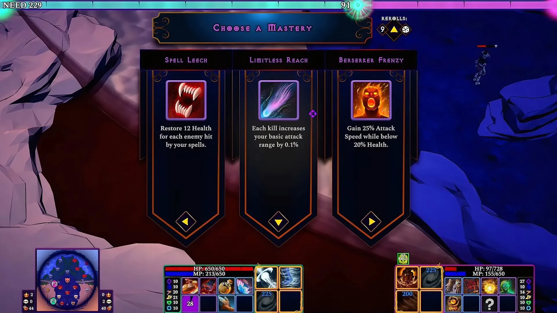 A mastery draft offering Spell Leech, Limitless Reach and Berserker Frenzy